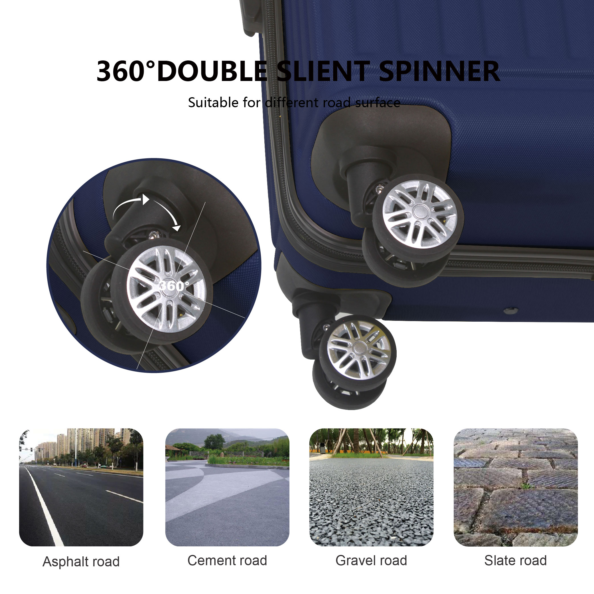Blue 3-Piece Premium ABS Luggage Set-20", 24", And 28" Suitcases With Multi-Position Handle, Silent Spinner Wheels, And TSA-Approved Lock-Durable, Stylish, And Spacious Travel Gear_voghion.com